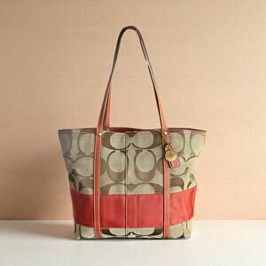 Coach Signature Tote Orange and Tan